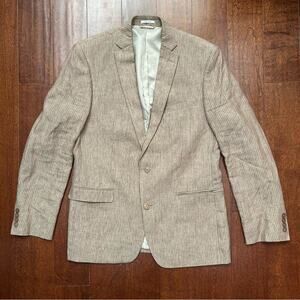 Bar III 100% Linen Light Brown Pinstripe Blazer, Size 42L